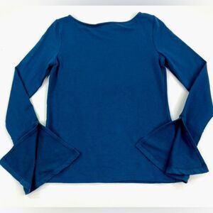 Halogen Blouse Women's Sz M Blue Long Split Bell Sleeve Top Shirt